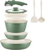 Ceramic Cookware Set Non Stick 8Pcs Pots and Pans Set Detachable Handle Induction Kitchen Cooking Set with Frying Pans Oven Dishwasher Safe, PFAS/PFOA Free, Forest Green - Image 2