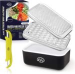Cheese Grater with Container and Lid & Peeler Set - Vegetable Fruit Multi-Function Stainless Steel Kitchen Utensil Kit with Black Food Plastic Storage Stable Box - Hand Chopper Graters & Peelers - Image 2