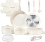 Chef Power Ceramic Cookware Set Non Toxic with Detachable Handles, Healthy Nonstick Pans and Pots Set 19 Pcs, Induction Dishwasher Oven Safe Kitchen Set, PFAS PFOA & PTFE Free, Cream White - Image 2