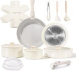 Chef Power Ceramic Nonstick Pots and Pans Set 19 Piece with Detachable Handle, Induction Dishwasher Oven Safe Cookware Set, RV Kitchen Set Removable Handle, Granite Grey and White - Image 2