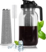Cold Brew Coffee Maker - 64 Oz Heavy-Duty Glass Mason Jar Pitcher with Stainless Steel Filter, Leak-Proof Lid, Ergonomic Handle & Precision Pour Spout – Ideal for Iced Coffee, Tea, Cold Brew (Black) - Image 2