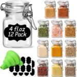 ComSaf 4 oz Glass Jars with Lid, Set of 12 Mini Airtight Glass Jars, Spice Jars, Small Mason Jar, Canning Jar Square with Seal Wire Clip Fastening, Labels & Funnels for Jam, Honey, Kitchen, Wedding - Image 2