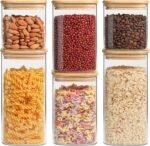 ComSaf Airtight Glass Storage Canister with Lids (0.7Qt/1.2Qt/1.6Qt) Set of 6, Food Storage Container Kitchen Pantry Storage Jar, Glass Jars for Flour Cereal Sugar Tea Coffee Beans Snacks, Square - Image 2