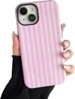 Compatible with iPhone 15 Case, Cute Fashion Aesthetic Striped Pattern Cover for Women, Shockproof Soft TPU and Hard PC Protective Phone Case for iPhone 15 6.1"- Pink - Image 2