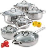 Cook N Home Kitchen Cookware Sets, 12-Piece Basic Stainless Steel Pots and Pans, Silver - Image 2