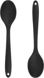 Cooking Spoon 2Pcs 10.8'' Large Serving Spoons Black Heat Resistant Silicone Spoon, Non-Stick Mixing Kitchen Spoons, Premium Silicone Kitchen Utensils for Stirring, Baking & Mixing, Dishwasher Safe - Image 2