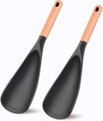 Cooking Spoon for Nonstick Cookware - BPA-Free Matte Silicone & Wooden Handle, Heat-Resistant for Mixing, Scooping, Scraping and Serving, Safe for Pots Pans Skillets (2-Pack) - Image 2
