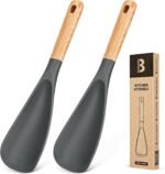 Cooking Spoon for Nonstick Cookwares, Great for Cooking and Serving Sturdy BPA-Free Matte Silicone, Wood Handle Spoon for Mixing, Scoop, and Scrape (2 Pack of Grey, 11.4 inch) - Image 2
