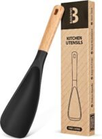 Cooking Spoon for Nonstick Cookwares, Great for Cooking and Serving Sturdy BPA-Free Matte Silicone, Wood Handle Spoon for Mixing, Scoop, and Scrape (BLACK, 11.4 inch) - Image 2