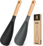 Cooking Spoon for Nonstick Cookwares, Great for Cooking and Serving Sturdy BPA-Free Matte Silicone, Wood Handle Spoon for Mixing, Scoop, and Scrape (Black & Grey, 11.4 inch) - Image 2