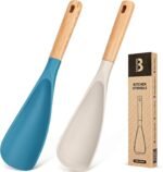Cooking Spoon for Nonstick Cookwares, Great for Cooking and Serving Sturdy BPA-Free Matte Silicone, Wood Handle Spoon for Mixing, Scoop, and Scrape (Khaki & Turquoise, 11.4 inch) - Image 2