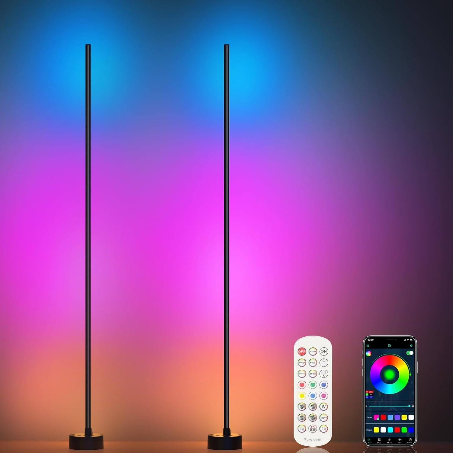 Corner Floor Lamp, 2 Pack LED Corner Lamp with App/Remote/Button Control, Smart RGB Floor Lamp with 16 Million DIY Colors & 68+ Scene, Music Sync for Living Room, Bedroom, Gaming Room - Image 2