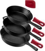 Cuisinel Cast Iron Skillet Set - 8" + 10" + 12"-Inch Pre-Seasoned Frying Pans + Silicone Handle Grip Covers - Use Indoor/Outdoor, Oven, Grill, Stove, BBQ, Fire, Induction - Kitchen/Camping Cookware - Image 2