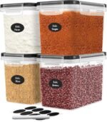 DWËLLZA KITCHEN Flour Sugar Storage Containers Set of 4; 3.6L Plastic Airtight Food Storage Containers with Lids for Kitchen Pantry Organization and Storage - Dry Food Containers, Labels & Marker - Image 2