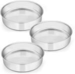 E-far 8 Inch Cake Pan Set of 3, Stainless Steel Round Layer Cake Baking Pans, Non-Toxic & Healthy, Mirror Finish & Dishwasher Safe - Image 2