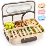 EASYFUN Bento Box Adult, Lunch Box, 4-Compartment Lunch Containers, Drop-Proof, Dishwasher Safe & Made with BPA-Free Materials(Khaki) - Image 2