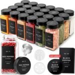 EDELHAUS Glass Spice Jars with Label and Stainless Steel Lids (24 x 4oz) Spice Containers with 240 Labels, Shaker Inserts, Steel Funnel, Empty Square Empty Square Seasoning Organizer (Black) - Image 2