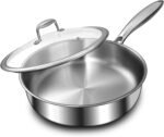 EWFEN 12 Inch Tri-Ply Stainless Steel Frying Pan, Compatible with All Cooktops Up to 600℉, Large Frying Pan with lids, Induction-Ready Skillet, Dishwasher and Oven Safe, Even Heat, 12" Saute Pan+Lid - Image 2