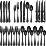 EWFEN 24-Piece Black Silverware Set with Steak Knives, Black Flatware Set for 4, Food-Grade Stainless Steel Tableware Cutlery Set, Mirror Finished Utensil Sets for Home Restaurant, Round Edge - Image 2