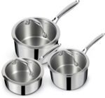 EWFEN 3 Ply Stainless Steel Sauce Pan Set with Lids, 1 & 2 & 3 Quart Multipurpose Cooking Pot, Stay-Cool Handle, Induction Oven Dishwasher Safe, 1QT & 2QT & 3QT - Image 2