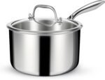 EWFEN 3 Ply Stainless Steel Saucepan with Lid, 3 Quart Multipurpose Cooking Pot, Stay-Cool Handle, Induction Oven Dishwasher Safe, 3 QT - Image 2