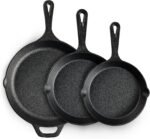 EWFEN Cast Iron Skillet 3-Piece Set, Heavy-Duty Professional Restaurant Chef Quality Pre-Seasoned Pan Cookware Set, 6", 8", 10" Pans For Frying, Saute, Cooking, Use Indoor/Outdoor, Oven, Grill - Image 2
