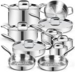 EWFEN Stainless Steel Cookware Set, 3 Ply 17 Piece Stainless Steel Pot and Pan Set, Oven Dishwasher Safe | Induction Compatible Frying Pans, Saucepans, Saute Pan & Stock Pot, PFOA, PTFE & PFOS Free - Image 2