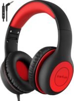EarFun K1 Kids Headphones Wired with Microphone, 85/94dB Volume Limit Headphones for Kids, Portable Wired Headphone with Shareport, Stereo Sound Foldable Headset for School/Tablet/iPad, Black Red - Image 2