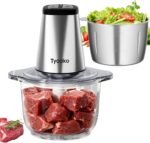 Electric Food Processor Vegetable Chopper, Kitchen Aid Easy Clean Meat Grinder with 2 Bowls (8 Cup Stainless Steel+8 Cup Glass), Small Food Mixer for Fruits/Meat/Nuts/Fish/Vegetable/Pet Food/Baby Food - Image 2