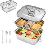 FB4HK 304 Stainless Steel Bento Box - Leakproof 3-Compartment 1800ml (64oz) Lunch Box with Airtight Lid, Utensil Set for Work, Picnic, Home - Image 2