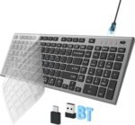 FENIFOX Wireless Keyboard, Bluetooth & 2.4G USB & USB-C Rechargeable Silent Ultra Quiet Low Profile Compact Full Size with Number Pad Soft Multi Device for Mac MacBook Windows PC - Black & Grey - Image 2