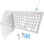 FENIFOX Wireless Keyboard, Bluetooth & 2.4G USB & USB-C Rechargeable Silent Ultra Quiet Low Profile Compact Full Size with Number Pad Soft Multi Device for Mac MacBook Windows PC - White & Silver - Image 2