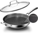 FGJ Wok pan,12 inch Hybrid Wok with Lid,PFOA Free Cookware,Non Stick Stainless Steel Woks & Stir-fry pans Nonstick, Dishwasher and Oven Safe, Works on Induction - Image 2