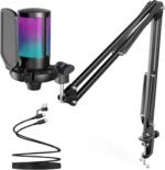 FIFINE Gaming PC USB Microphone, Podcast Condenser Mic with Boom Arm, Pop Filter, Mute Button for Streaming, Twitch, Online Chat, RGB Computer Mic for PS4/5 PC Gamer Youtuber-AmpliGame A6T - Image 2