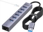 FORIDA Aluminum USB to Ethernet Adapter with 7-Port USB Hub – 3.9ft Long Cable, Gigabit Ethernet Port, 5V/3A Power Port | USB Extender Compatible with Windows, macOS, Linux & More - Image 2
