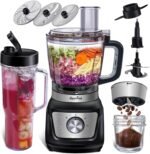 Food Processor Blender Combo,3-1 Countertop Blender with 8-cup Processor Bowl,Grinder,24oz To-Go Lid Cup,1000W Blenders for Kitchen with Smoothies&Shakes, Electric Cheese Grater/Shredding,Dough - Image 2