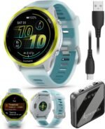 Garmin Forerunner 570 47mm Advanced GPS Running & Triathlon Smartwatch, AMOLED Display, Training & Recovery, Amp Yellow Aluminum w/Translucent Whitestone/Turquoise Band w/ Wearable4U PowerBank Bundle - Image 2