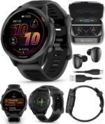 Garmin Forerunner 570 47mm Advanced GPS Running & Triathlon Smartwatch, AMOLED Display, Training & Recovery, Slate Gray Aluminum, Translucent Black & Black Band w/ Wearable4U BLK Earbuds Bundle - Image 2
