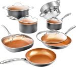 Gotham Steel 12 Pc Ceramic Cookware Set Nonstick, Ceramic Pots and Pans Set Non Stick with Steamer for Cooking, Non Toxic PFOA PFOS Free, Ergonomic Stay Cool Handles, Oven & Dishwasher Safe, Copper - Image 2