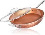 Gotham Steel Hammered Copper 14 Inch Non Stick Frying Pan with Lid, Nonstick Frying Pan with Ceramic Coating and Induction Plate for Even Heating, Oven / Dishwasher Safe, 100% Healthy & Non Toxic - Image 2