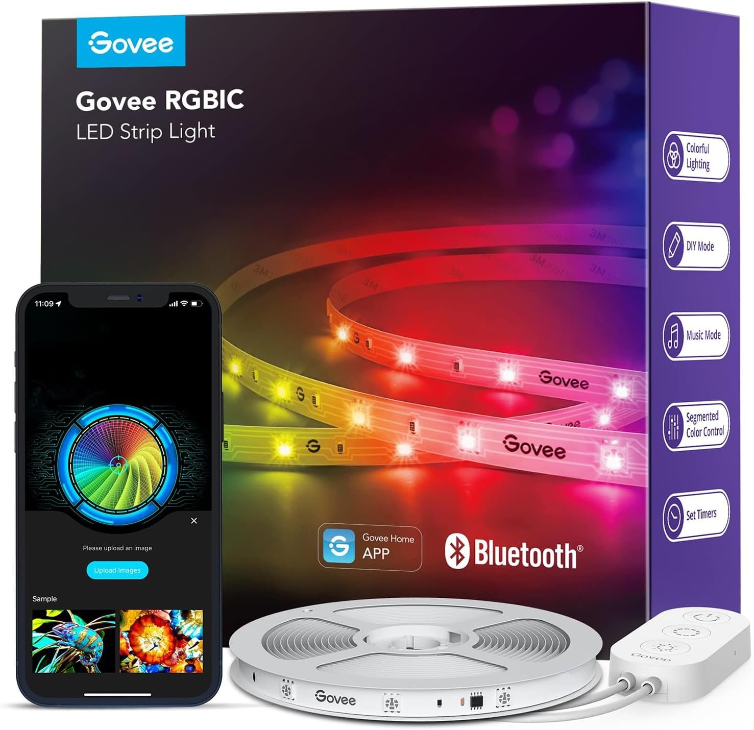 Govee RGBIC LED Strip Lights, 32.8ft Smart LED Lights for Bedroom, Bluetooth LED Lights APP Control, DIY Multiple Colors on One Line, Color Changing LED Strip Lighting Music Sync, Home Decor - Image 2