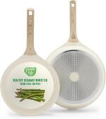 GreenLife Nonstick 2 Piece Frying Pan Set, 9.5" & 11" Skillets Ceramic PFAS-Free Nontoxic, Induction Suitable, Wood Print Handles, Stay-Cool Handles, Deep Cooking Skillets, Egg Pan, Granite Cream - Image 2