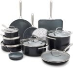 GreenPan 17 Piece Nonstick Swift Cookware Set, Ceramic PFAS-Free Pots & Pans with Lids, Dishwasher & Oven/Broiler Safe to 600F, Kitchen Cooking Set, Sauce, Saute, Stock, Griddle, Frying Pans, Gray - Image 2