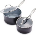 GreenPan Valencia Pro Hard Anodized Healthy Ceramic Nonstick 1.66QT and 3.3QT Saucepan Pot Set with Lids, PFAS-Free, Induction, Dishwasher and Oven Safe, Gray - Image 2
