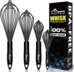 HOTEC 4 Pieces Silicone Whisks Set, Wire Balloon Whisks Egg Beater, Non-slip Handle Whisk for Non-stick Cookware Perfect for Cooking, Stirring, Beating and Blending (Black) - Image 2