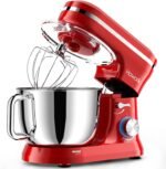 HOWORK Electric Stand Mixer,10+p Speeds Kitchen Mixer With 6.5QT Stainless Steel Bowl,Dough Hook, Wire Whip & Beater,for Most Home Cooks (Red) - Image 2