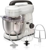 Hamilton Beach Electric Stand Mixer, 4 Quarts, Dough Hook, Flat Beater Attachments, Splash Guard, 7 Speeds with Whisk, Easy-Carry Top Handle, White - Image 2