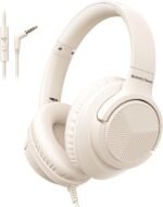 Headphones Wired with Microphone, Over Ear Foldable 3.5mm Plug in Headphones Corded with 4.9ft Tangle-Free Nylon Cord for Tablet, Laptop, MP3/4, School, Airplane Travel (Beige) - Image 2