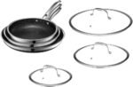 HexClad Hybrid Nonstick 6-Piece Fry Pan Set, 8, 10, and 12-Inch Frying Pans with Tempered Glass Lids, Stay-Cool Handles, Dishwasher-Friendly, Induction Ready, Compatible with All Cooktops - Image 2