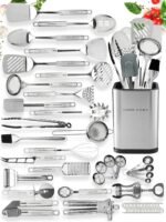 Home Hero 54-Piece Stainless Steel Kitchen Utensils Set - Heat-Resistant Nonstick Silicone & Stainless Steel Cooking Utensils - Complete Tools with Slotted Spoon & Pasta Spoon - Pack of 54, Silver - Image 2